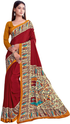 Jaanvi Fashion Printed Bollywood Crepe Saree(Multicolor)