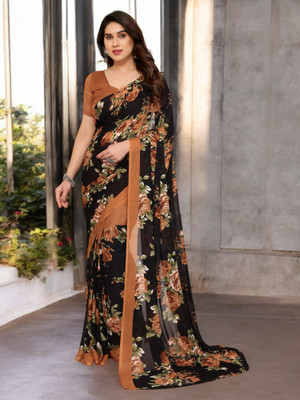 The Textile Hub Self Design Bollywood Georgette Saree(Brown)