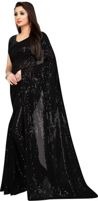 Dharmik Fashion Studio Embellished Bollywood Net Saree(Black)