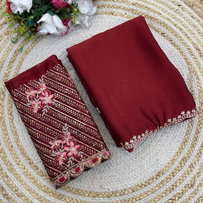 saanvi Solid/Plain, Self Design Bollywood Silk Blend Saree(Pack of 2, Maroon)