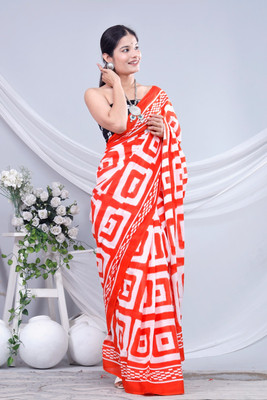 Om Traders Printed Saree with Attached Blouse Cotton Blend Saree(Multicolor)