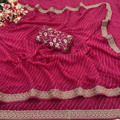 Disha Fashion Embroidered, Self Design Banarasi Georgette Saree(Pink)