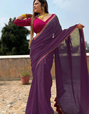 Varda Self Design Daily Wear Georgette Saree(Black)