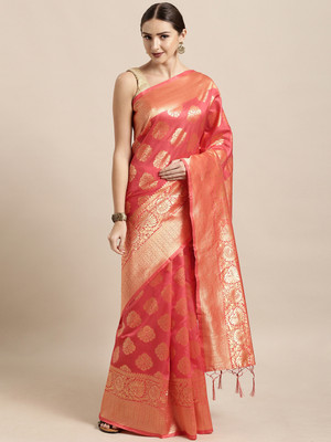 Sangria Woven Banarasi Silk Blend Saree(Pink)