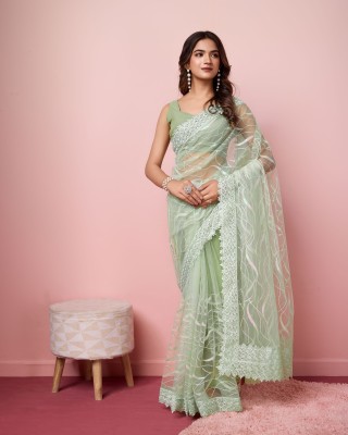 Tasrika Embroidered Bollywood Net Saree(Light Green)