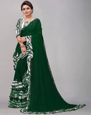 rahiya fashion Solid/Plain Bollywood Georgette Saree(Green)