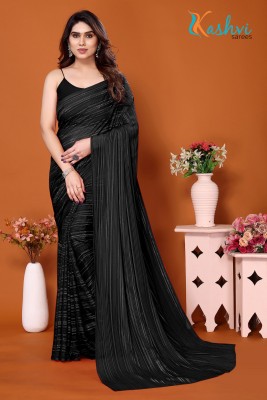 kashvi sarees Embellished, Striped, Self Design Leheria Satin Saree(Black)