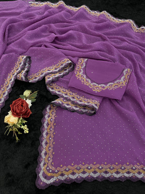 Jennyfab Embellished Bollywood Organza Saree(Black)