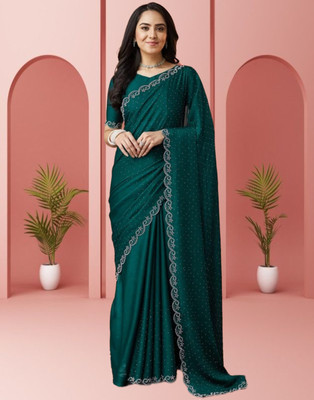 KAKADIYA CREATION Embellished Bollywood Chiffon Saree(Dark Blue)