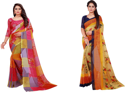 Saadhvi Printed Daily Wear Georgette Saree(Pack of 2, Cream)