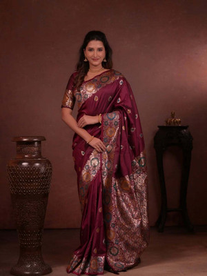SEMORE Printed Banarasi Art Silk, Jacquard Saree(Maroon)
