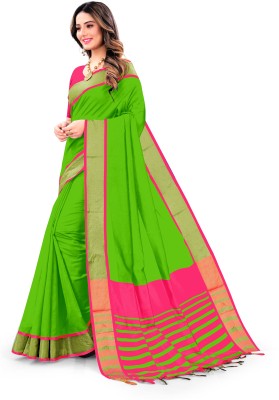 DRAVYA WOMEN Solid/Plain Banarasi Jacquard, Cotton Blend Saree(Light Green)