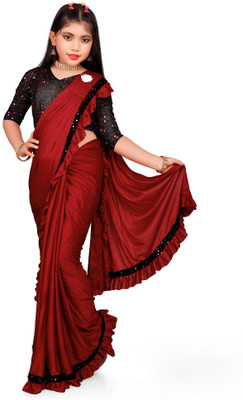 A To Z Cart Embellished Bollywood Lycra Blend Saree(Maroon)