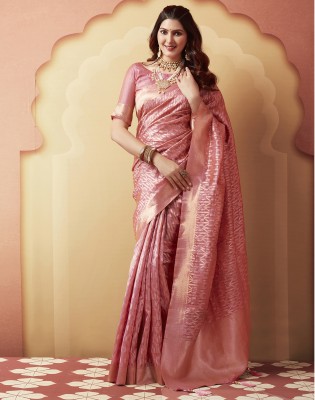 Satrani Woven, Embellished Kanjivaram Art Silk, Pure Silk Saree(Gold, Pink)
