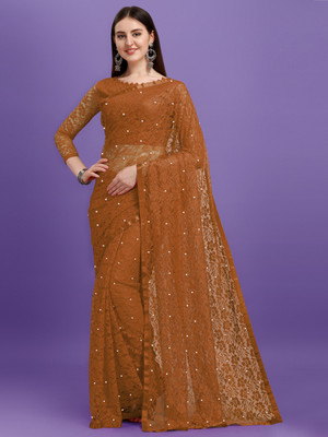 LOROFY Self Design Lucknow Chikankari Net Saree(Multicolor)