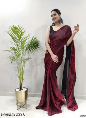 Amavii Solid/Plain Bollywood Lycra Blend Saree(Pack of 2, Maroon, Black)