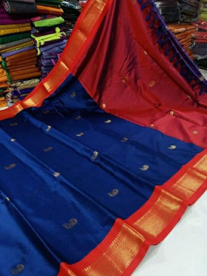Vishal Creations Woven Banarasi Silk Blend Saree(Dark Blue, Maroon)