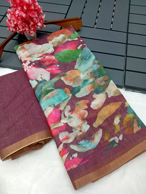 HouseOfCommon Embroidered, Applique Kanjivaram Pure Cotton, Cotton Linen Saree(Maroon)
