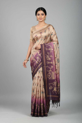 K 5 FASHION Digital Print Bollywood Cotton Silk Saree(Multicolor)