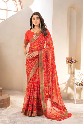 MG Trendz Printed Bandhani Georgette Saree(Red)