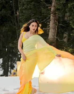 Moda Rapido Solid/Plain Bollywood Georgette Saree(Yellow)