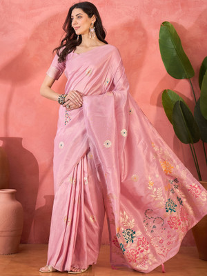 Sangria Self Design Saree with Attached Blouse Silk Blend Saree(Pink)
