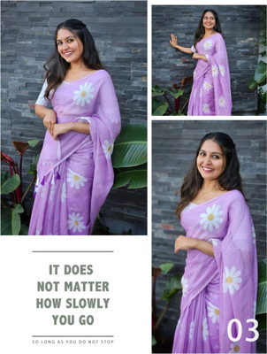 Myraani Solid/Plain Assam Silk Cotton Linen Saree(Purple)