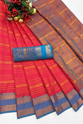 rangbhakti Woven Kanjivaram Silk Blend, Chiffon Saree(Pink)