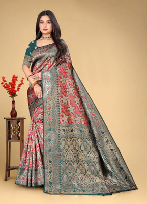 SIDDHESHWAR Self Design Assam Silk Lycra Blend Saree(Green)
