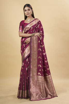 DHAYNAAND REEWA FASHION Woven Banarasi Jacquard Saree(Maroon)