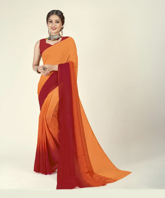 kashvi sarees Solid/Plain Bollywood Georgette Saree(Red, Orange)
