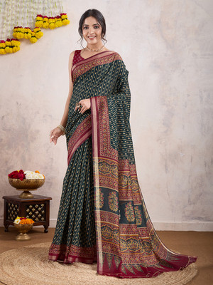 Tasrika Printed Kalamkari Chanderi Saree(Multicolor)
