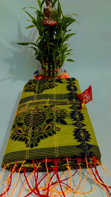 DPTEXTILE Embroidered Jamdani Cotton Blend Saree(Dark Green)