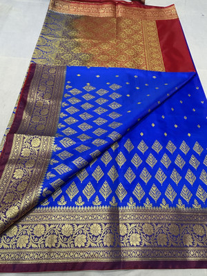 SHOPEEZY TEX FAB Woven Banarasi Art Silk, Silk Blend Saree(Blue, Red)