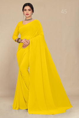 STAVA CREATION Solid/Plain Daily Wear Georgette Saree(Yellow)