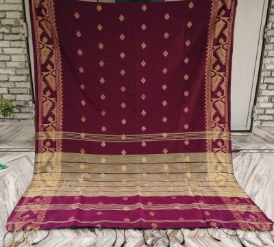 Aishani tant saree ghar Self Design Handloom Cotton Silk Saree(Maroon)