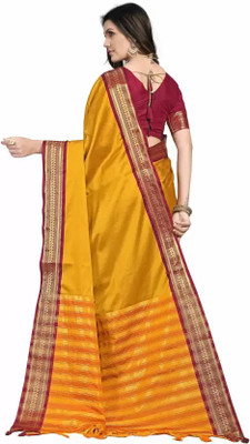 het designer studio Woven Banarasi Jacquard Saree(Yellow, Pink)