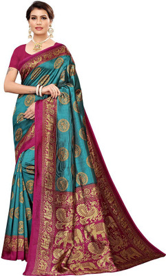 Poshyaa Fashion Printed Bollywood Art Silk Saree(Blue)