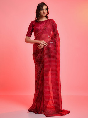 Divastri Embellished Bollywood Georgette Saree(Red)