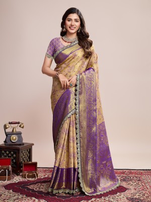 Tasrika Woven Kanjivaram Silk Blend Saree(Beige)