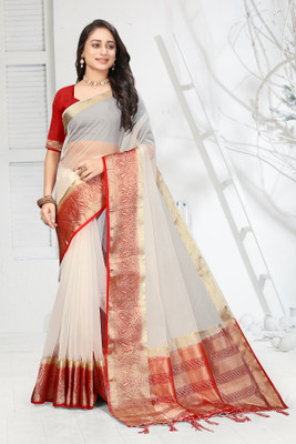 Aarunika MNT Woven Bollywood Organza Saree(White)