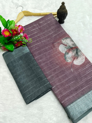 HangerStories Woven Kanjivaram Linen, Cotton Linen Saree(Brown)