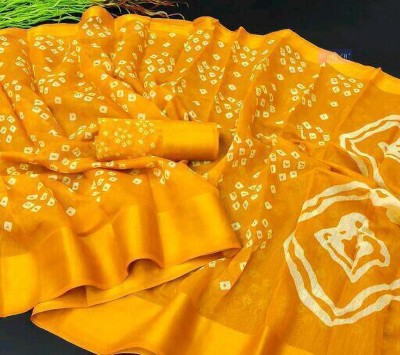 Saadhvi Printed Daily Wear Cotton Blend Saree(Yellow)