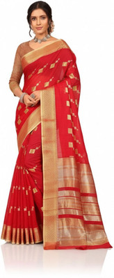 Kalindri Woven Kota Doria Cotton Silk Saree(Red)