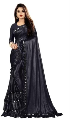 aaru creation Solid/Plain Bollywood Lycra Blend Saree(Black)