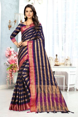 SERONA FABRICS Printed, Striped Bollywood Art Silk Saree(Dark Blue)