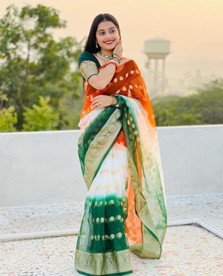 SHREEKARNIKA FASHION Solid/Plain Bandhani Organza Saree(Multicolor)