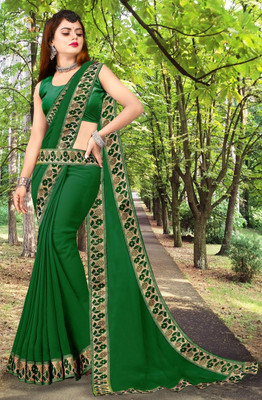 Offirra International Embroidered Banarasi Lycra Blend, Chiffon Saree(Green)