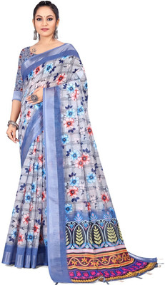 THE PRIVATE LABLE Embroidered Mysore Linen Saree(Blue)