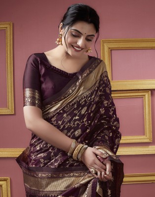 Samah Woven, Embellished, Self Design Banarasi Cotton Silk, Art Silk Saree(Maroon, Gold)